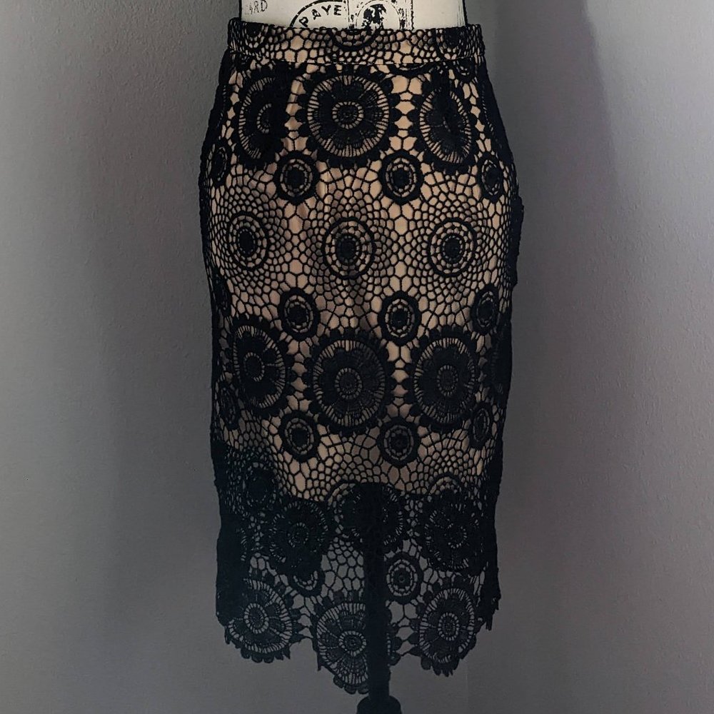 black crochet lace lined skirt